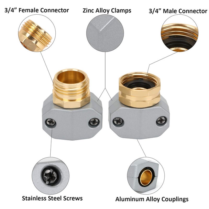 STYDDI Garden Hose Repair Connector Fitting, Aluminum Mender Female and Male Hose End Connector with Zinc Clamp, Fit 5/8-Inch and 3/4-Inch Garden Hose, 3 Sets - Image 3